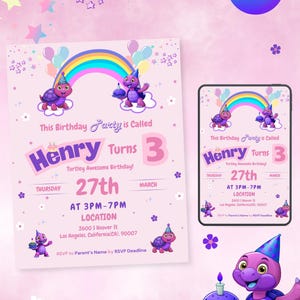Convite de aniversário digital Convites para festa de aniversário Cartões de aniversário editáveis Modelo Canva editável