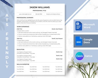 ATS Friendly Resume template CV Template for Word References & Cover Letter Professional Resume Template Editable Resume Google Doc word