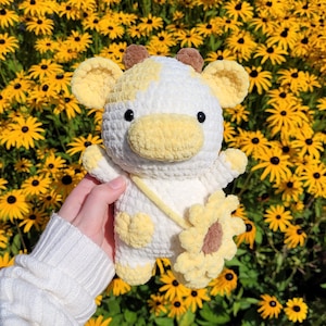 Sunflower Cow Plushie, Crochet cow, crochet plush, sunflower plushie, birthday gift, sunflower gift, christmas gift, stocking stuffer
