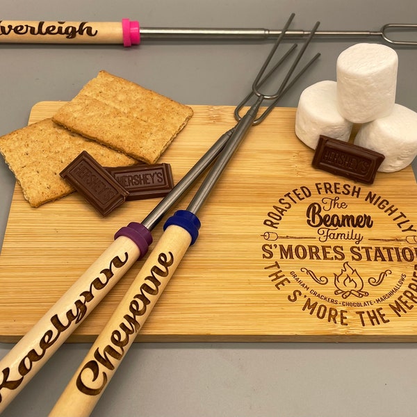 Personalized S’mores Roasting Stick (Extendable 36”) Laser Engraved Wood Handle