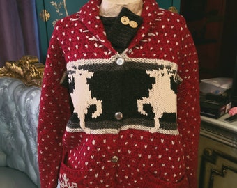 Vintage 40/50s Fair Isle Snowflake Deer Wool Sweater  Hand Knit Nordic Sweater - Cowichan