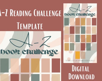 A to Z Reading Challenge for Book Lovers, Alphabet Reading Challenge Digital Download, Book Reading Challenges