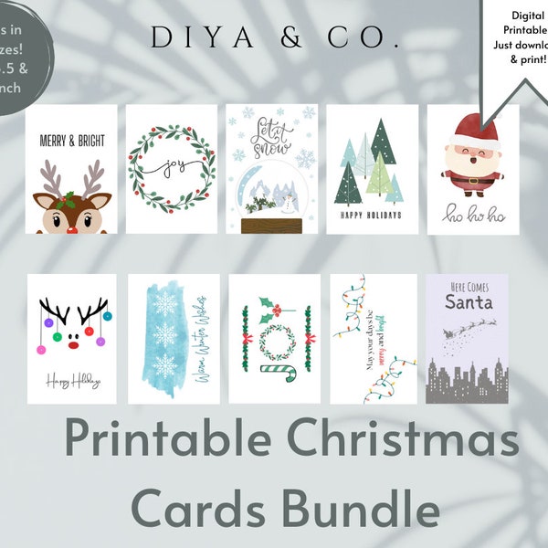 INSTANT DOWNLOAD! Printable Christmas Holiday Card Multi-Pack Bundle - Greeting Cards - Set of 10 | 8.5in x 5.5in AND 5x7