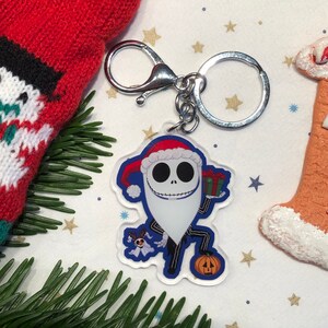 Halloween skeleton with ghost dog Christmas acrylic keychain
