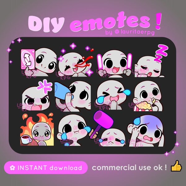 27 Cute Emotes Bases for Twitch, DIY your own Emotes, Discord Stickers, Emote templates, Twitch Emotes, Custom Emotes