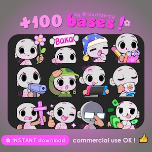 105 emotes DIY je eigen emotes, Discord-stickers, emotesjablonen, Twitch-emotes, aangepaste emotes