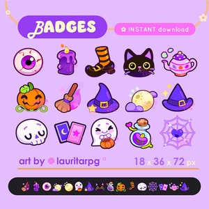 x17 Witchy Sub Badges Pack for Twitch, Purple Kawaii Icons, Cute Subscriber Badges, Twitch Bit Badges, Twitch Graphics for Streamers