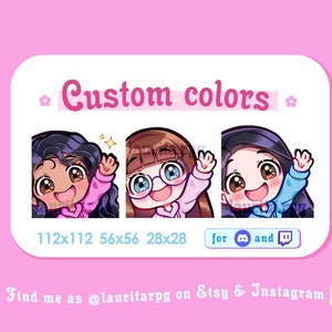 Custom Chibi Emotes for Twitch / Choose your own colors and customize your emotes, Twitch Emote Pack, Discord Emotes, Cute Emotes