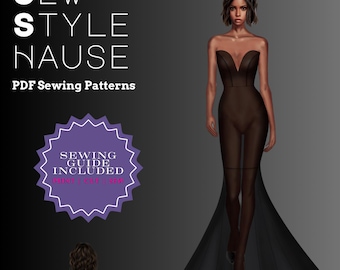 Corset Style Sweetheart Top Mermaid Gown Knee Seam PDF Sewing Pattern