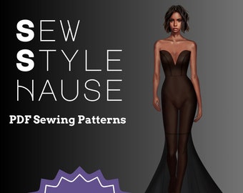Top chérie style corset Robe sirène avec couture au genou Patron de couture PDF