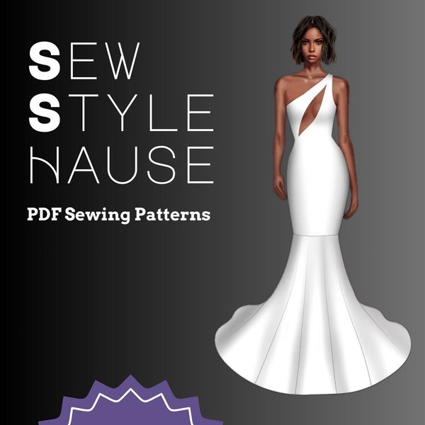 One Shoulder KeyHole Bodycon Mermaid Gown PDF Sewing pattern