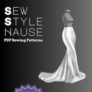 Sweep Train Mermaid Kleid Rock w / 20 in Train PDF Schnittmuster