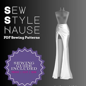 Gathered Side High Slit Mermaid Skirt w/Train PDF Sewing Pattern