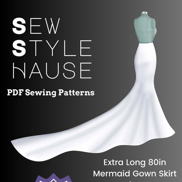 Extra Long No Knee Seam 80" Mermaid Gown Skirt PDF Sewing Pattern