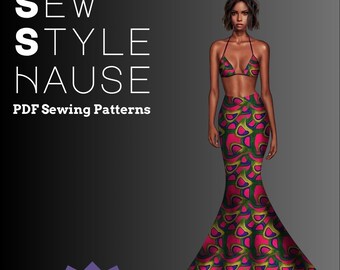 Triangle Bikini Top & Mermaid Dress/Maxi Skirt PDF Sewing Pattern