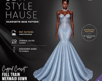 Cupped Corset / Knee Seam - Full Train Mermaid Dress/Gown | PDF Sewing Pattern