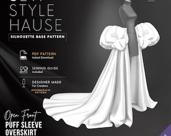 Open Front Puff Sleeve Overskirt Combo PDF Sewing Pattern
