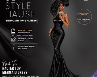 Neck Tie Halter Mermaid Dress/Gown PDF Sewing Pattern