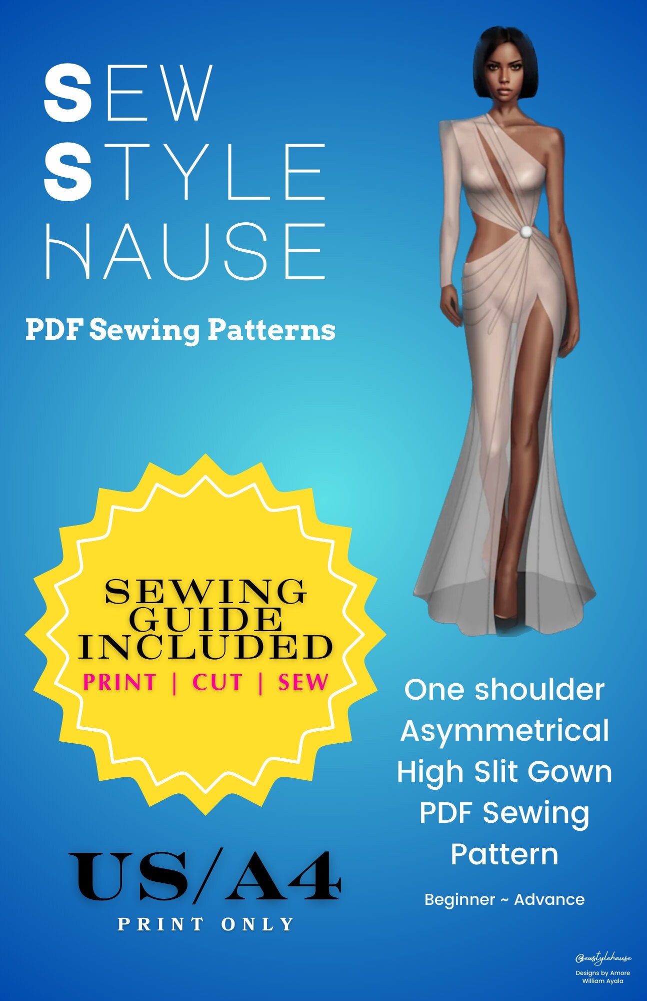 Breast Plate Cut-out Flare Gown Sewing Pattern (Sizes XS-4X) – Katkow