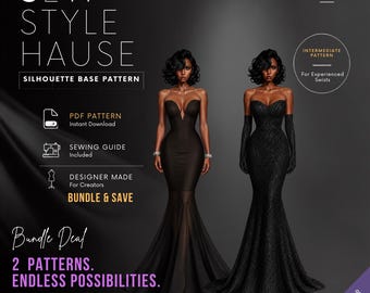Bundle Deal 2 Mermaid Dress Styles | Cocktail Gloves Included | PDF Sewing Pattern