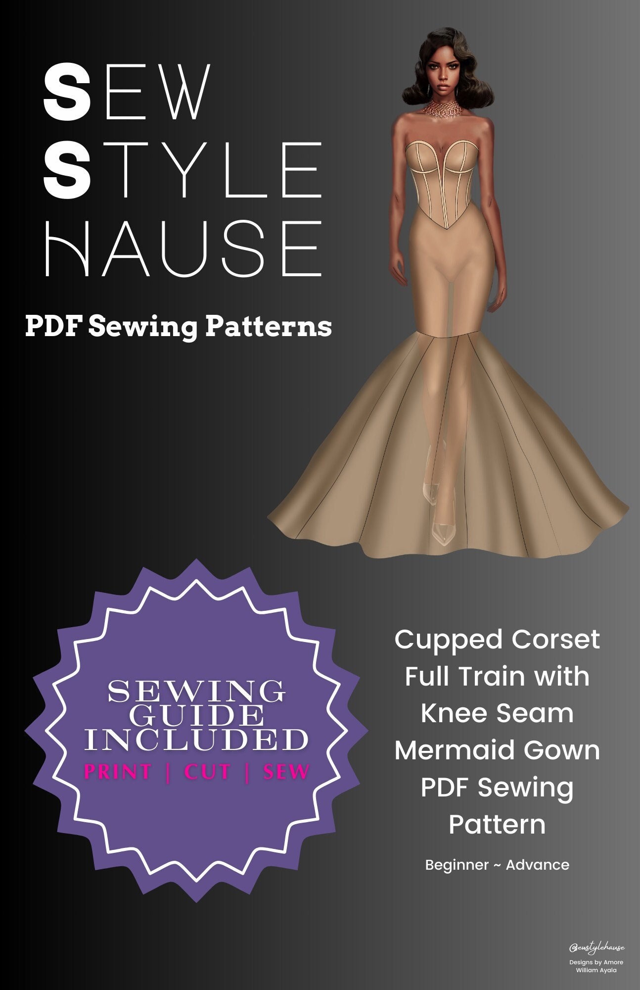 Tisha mermaid dress with princess seam style lines – free PDF sewing pattern  – Tiana's Closet