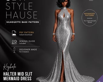 Halter Keyhole Mid Slit Mermaid Dress PDF Sewing Pattern