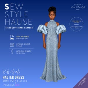 Girls/Kids Halter Puff Sleeve Dress/Gown PDF Sewing Pattern | Flower girl dress | Pageant dress | Kids prom