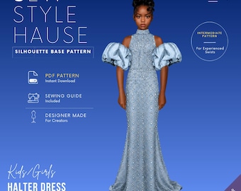 Girls/Kids Halter Puff Sleeve Dress/Gown PDF Sewing Pattern | Flower girl dress | Pageant dress | Kids prom