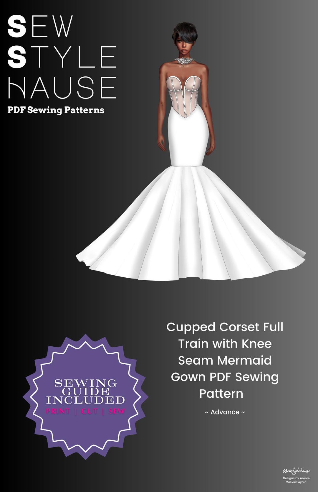 mermaid cut dress pattern Mermaid Gown Sewing Pattern: Low Cut Formal Dress (PDF Pattern) Video Tutorial