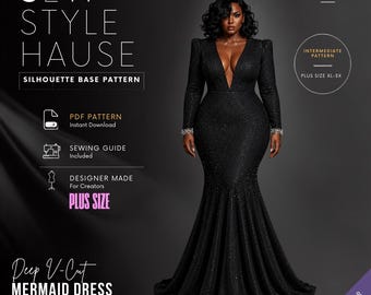 Plus Size V-Cut Top No Knee Seam Mermaid Gown/Dress PDF Sewing Pattern