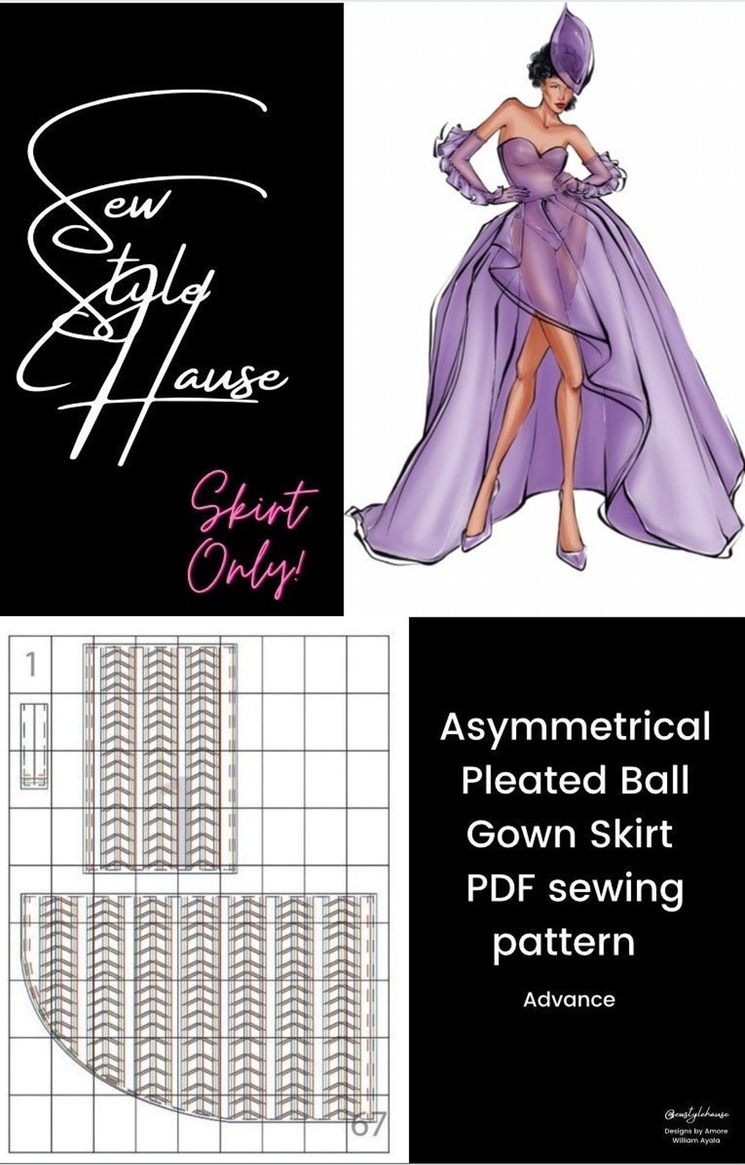 Asymmetrical ball top gown skirt