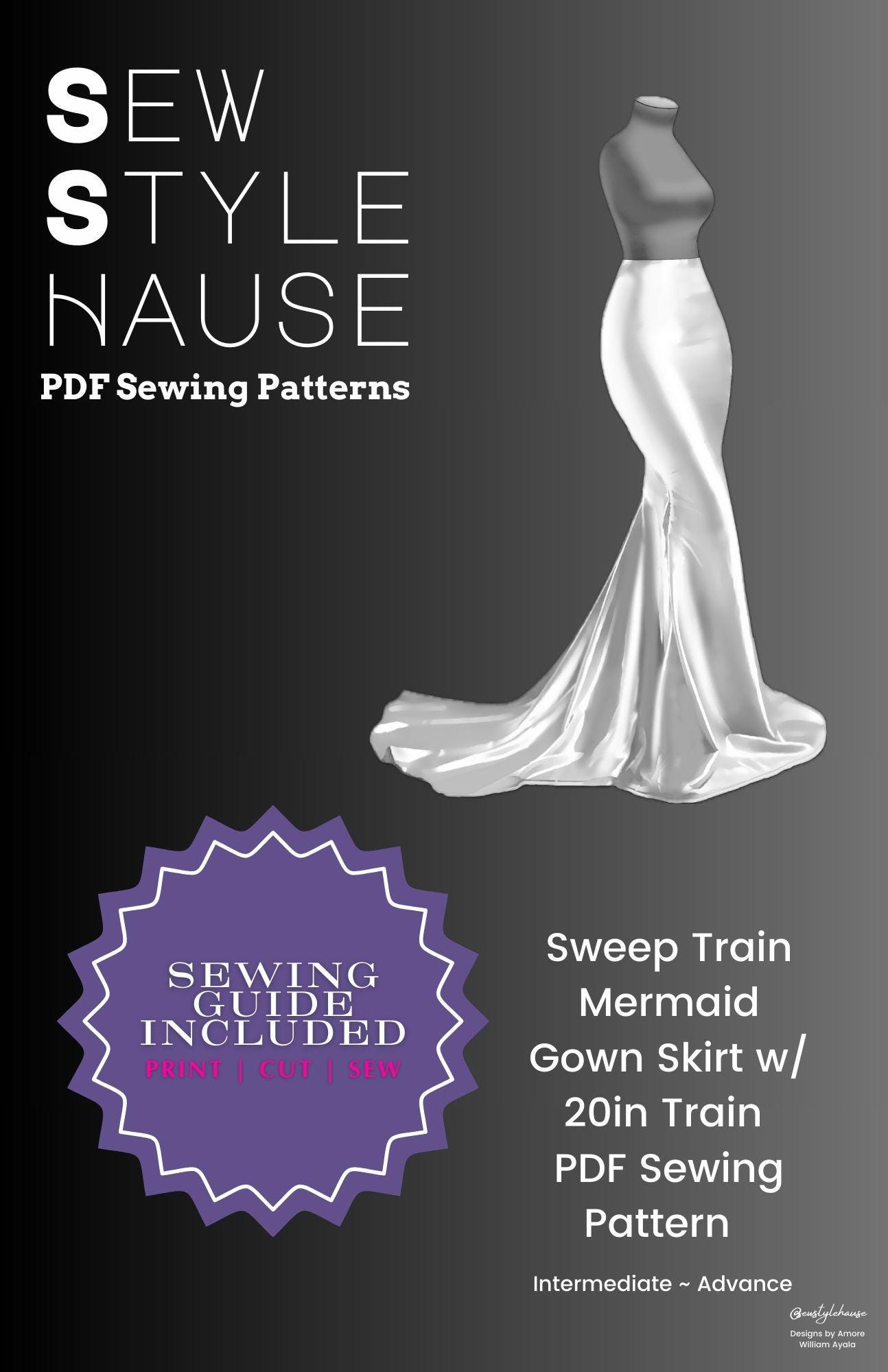 Sweep Train Mermaid Dress Skirt W/ 20in Train PDF Sewing Pattern - Etsy