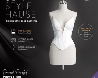 Pointed Paneled Corset Top w/ Mesh Middle Panel  PDF Sewing Pattern