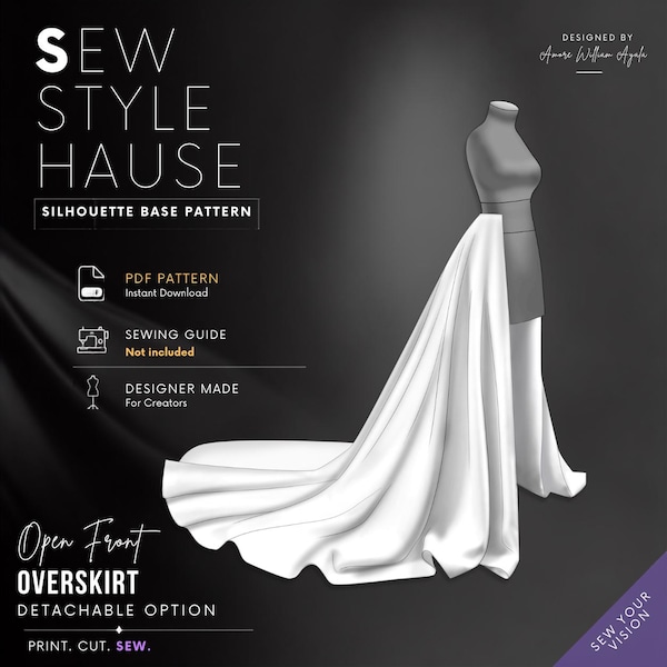 Open Front Detachable Overskirt PDF Sewing Pattern