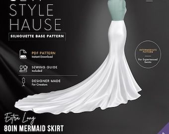 Extra Long No Knee Seam 80" Mermaid Gown Skirt PDF Sewing Pattern
