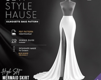 High Slit Mermaid Dress/Gown/Skirt with Train PDF Sewing Pattern