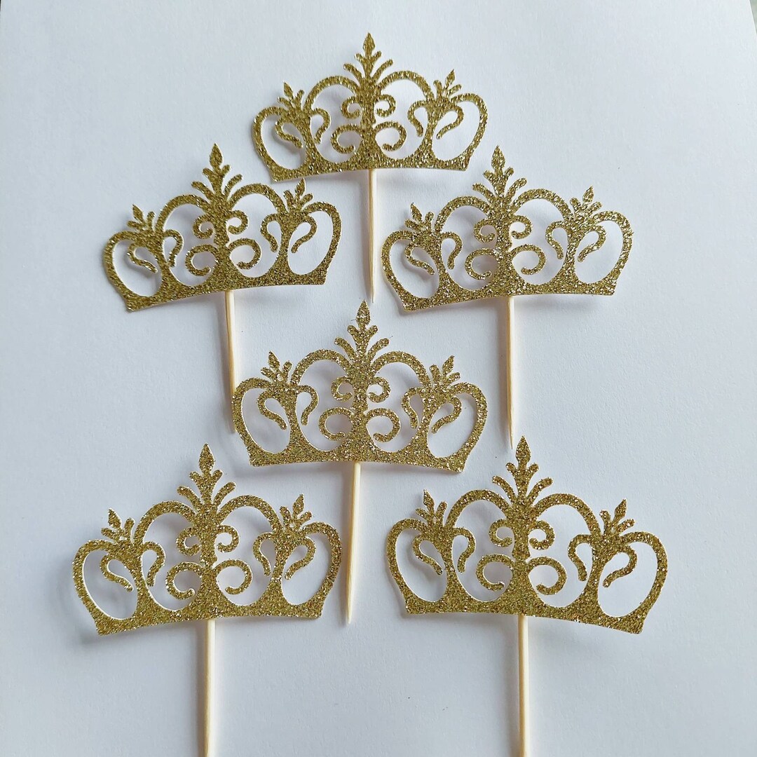 Glitter Crown Cupcake Toppers Etsy