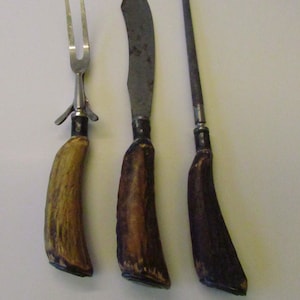 Vintage Sterling Silver Bolsters Winchester 3pc Deer Antler Handle Cutlery (7-B)