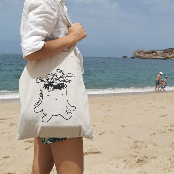 Totebag Plant Lover | Hand screen printed illustration on natural organic cotton bag | Totebag