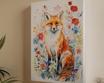Fox Matisse Style Watercolour Canvas Print, Fox Lover Gift, Woodland Animal Wall Decor, Fox Wall Hanging, Rustic Home Decor