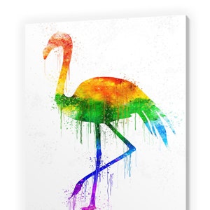 Flamingo Bird Colourful Rainbow Watercolour Animal Modern Design Canvas Print Home Decor Wall Art Wall Hanging Picture