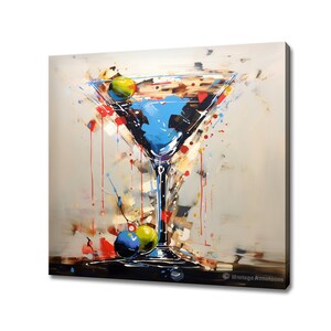Alcoholic Drink Glass Of Martini With Olive Watercolour Canvas Print, Kitchen Modern Art, Home Restaurant Bar Decor Picture Wall Hanging