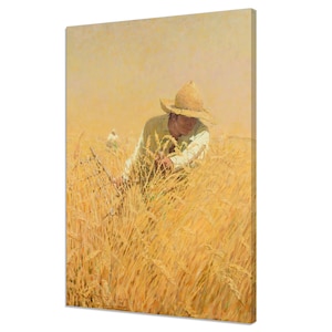Man Harvesting The Wheat (1908) natuur canvas print, Victoriaanse canvas print muur kunst, antieke beeldende kunst, vintage landschap schilderij kunst print