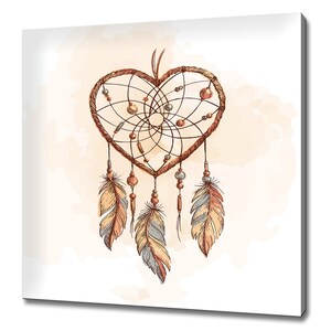 Stunning Abstract Ethnic Boho Heart Dreamcatcher Modern Design Canvas Print Wall Art Picture