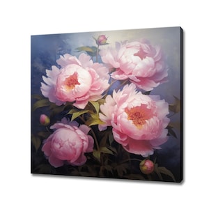 Beautiful Bouquet Of Pink Peony Flowers, Vintage Style Canvas Print Wall Art, Modern Floral Design Home Decor, Botanical Flowers Wall Art