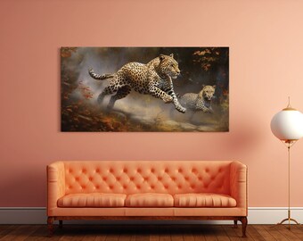 最終値下げ‼️*786　ヒョウ　ブロンズ像　RUNNING LEOPARD Running Leopard Couple Canvas Print, Wildlife Inspired Art