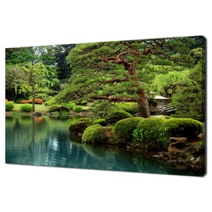 Zen Bonsai Green Japanese Garden Lake Modern Design Home Decor Canvas Print Wall Art Picture Wall Hanging