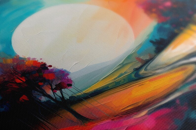 Colourful Abstract Moon Above the Country Road Landscape Painting Style ...