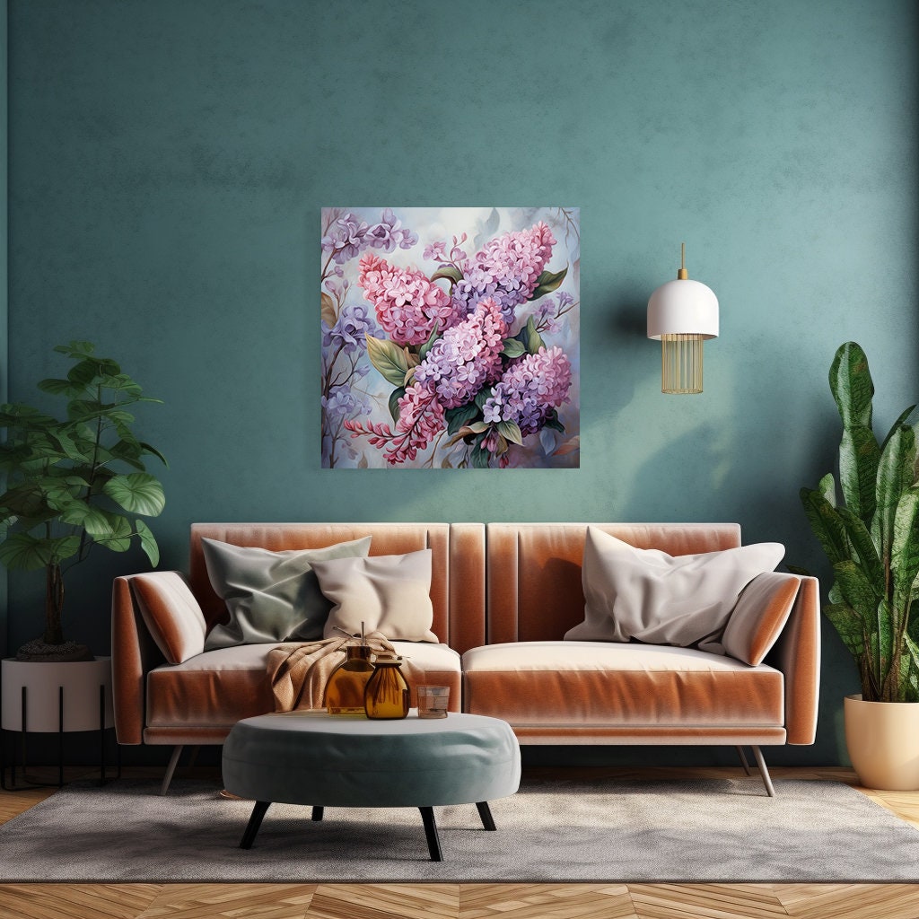 Pink Purple Lilac Flowers Canvas Print Wall Art, Modern Floral Design ...