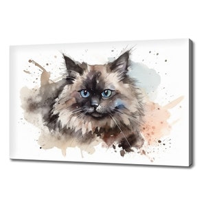 Cute Ragdoll Cat Watercolour Canvas Print Art, Modern Design Home Decor, Animal Pet Canvas Print Picture Wall Art, Gift For Cat Lover